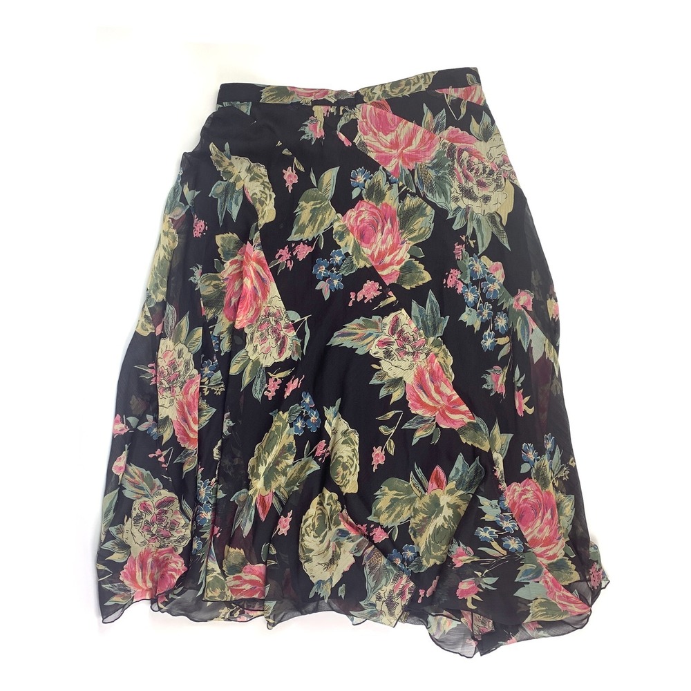 Soft Surroundings Black Floral Skirt Sz PM Asymetrical Hem Whimsigoth Dark Fairy